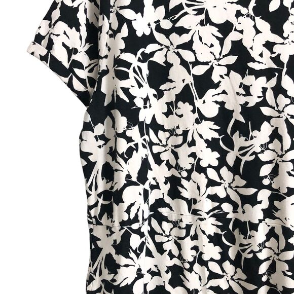 J. Jill Women's Dress Size L Floral Black White Short Sleeve Stretch - Picture 8 of 11
